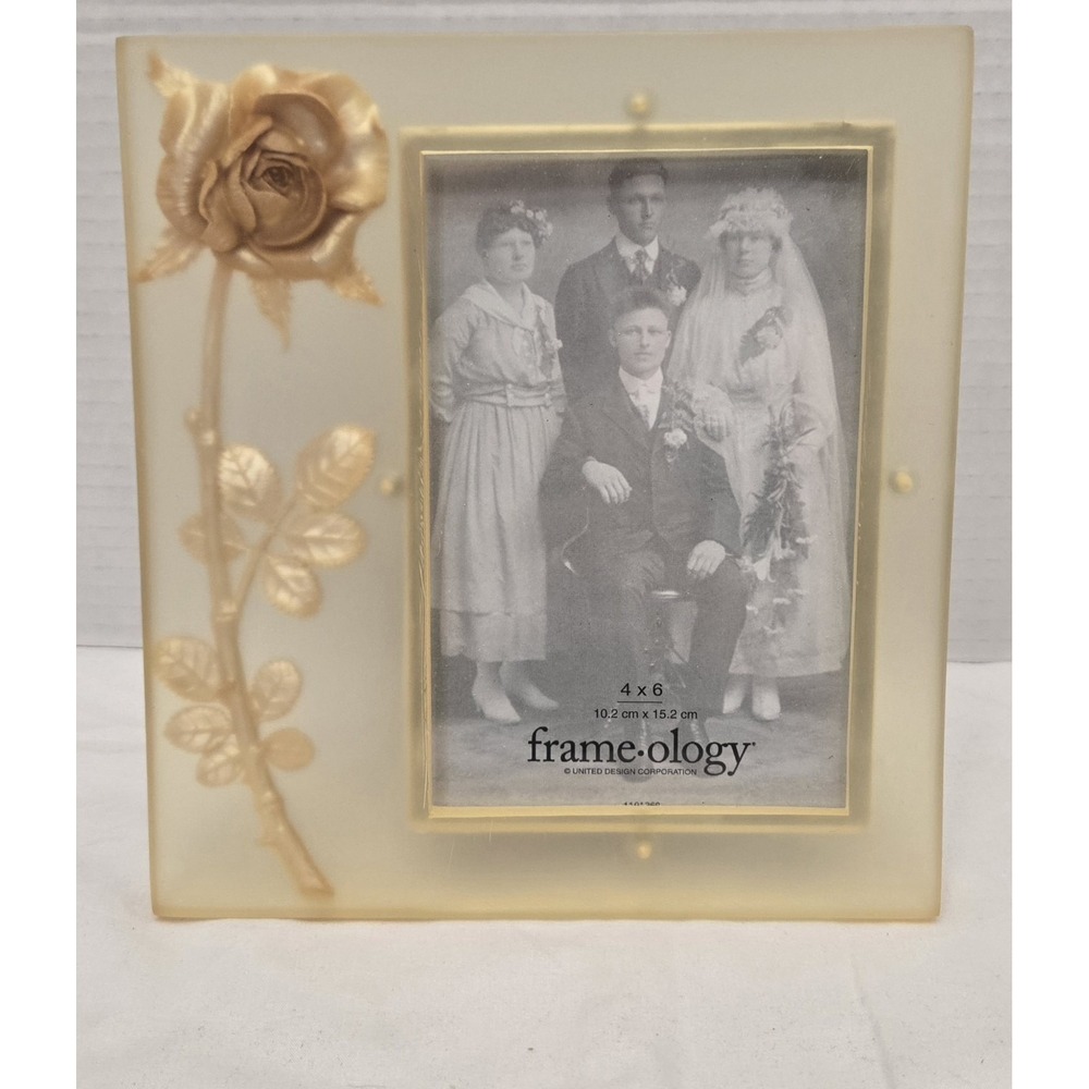 Vintage Lucite Encased Faux Rose 3D Picture Frame Frame-ology 4x6 Cottagecore‎